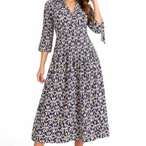 Zara Geometric Print Midi Dress Womens Medium 100% Cotton Button Shirt Dress